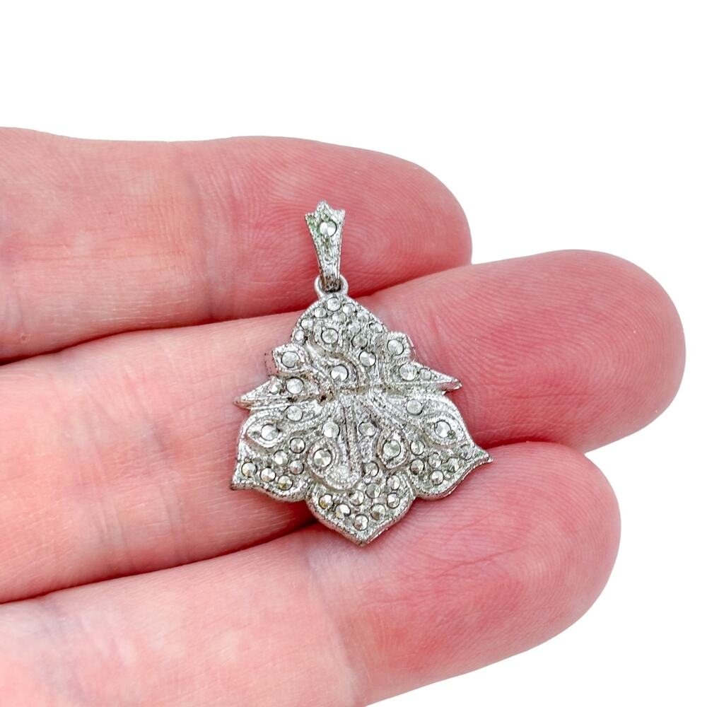 Vintage Sterling Silver 925 Marcasite Floral Pendant